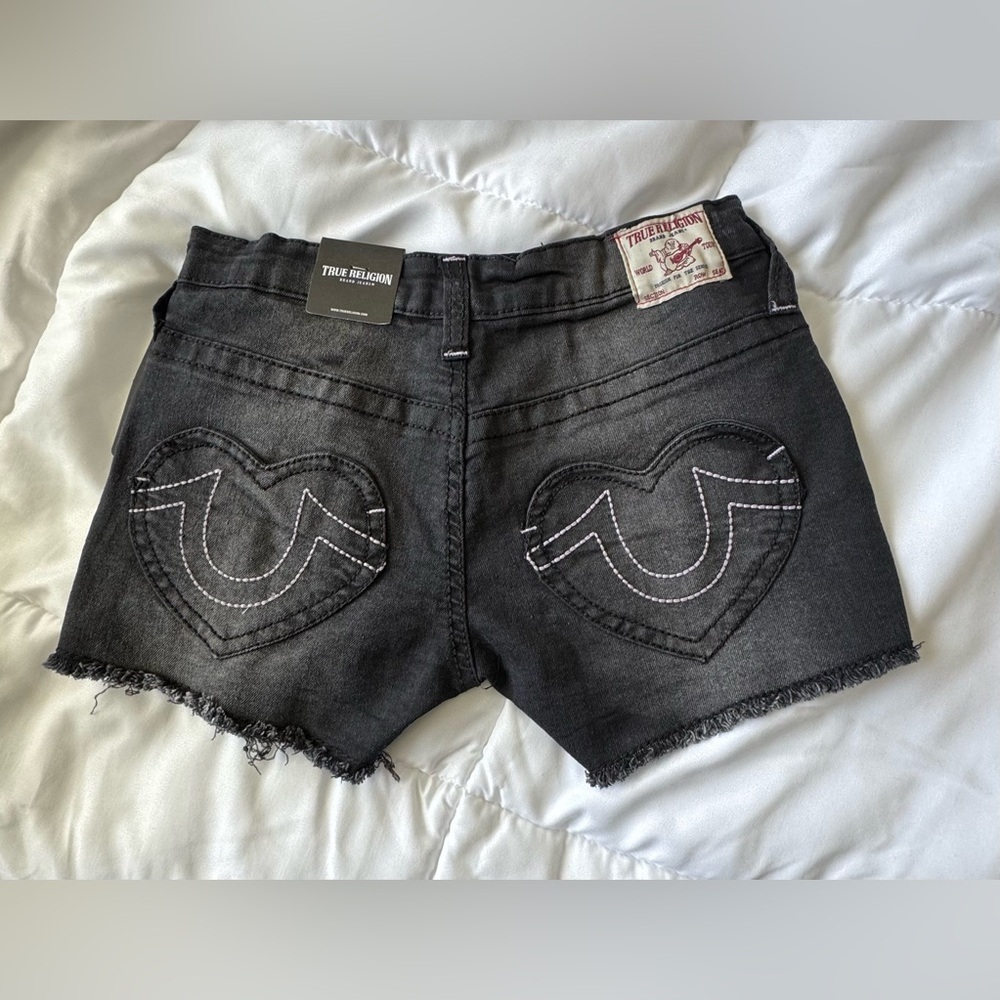 True Religion Girls Black Denim high rise Shorts - Picture 2 of 6